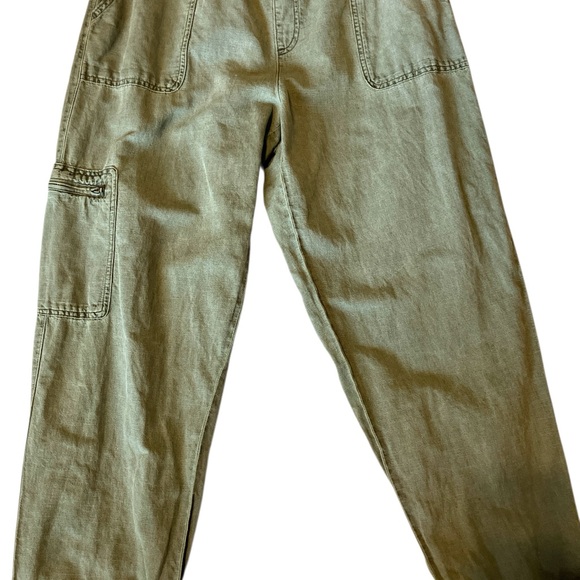 Nicole Miller New York pull-on roll-cuff army green linen cargo pants size L - Picture 5 of 11